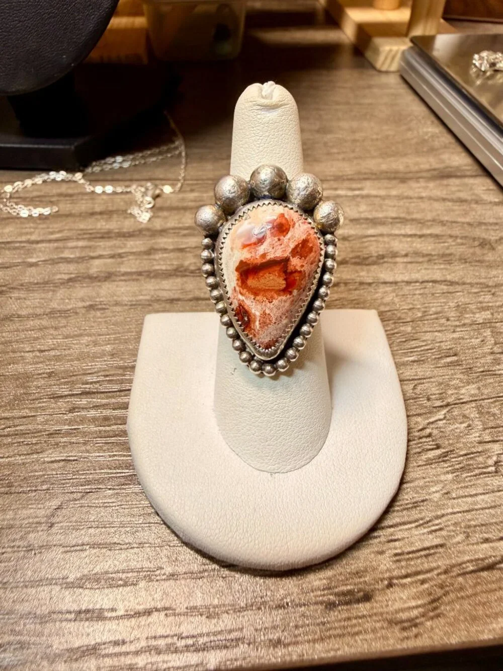 Sterling Steel Cantera Mexican Opal ring
